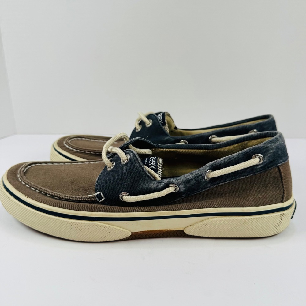 Sperry Top-Sider Bahama 2-Eye Mens 8M Brown Navy Canvas Boat Shoe STS13964